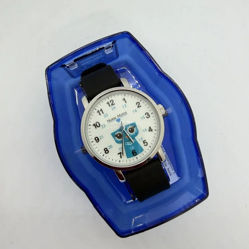 Nurse Mates Owl nurse watch water-resistant Silicone strap - Black White